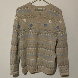 Cherokee Embroidered and graphic Knit Button Down Sweater
